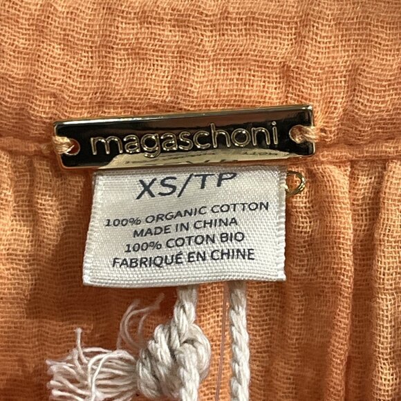 Magaschoni Dress XS Orange Organic Cotton Gauze Tiered Button Down Beachy Boho - Picture 4 of 9